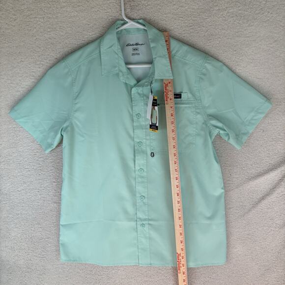 Eddie Bauer Tech Woven Shirt Mens Medium Teal Blue Short Sleeve Fishing Vented - Picture 10 of 16